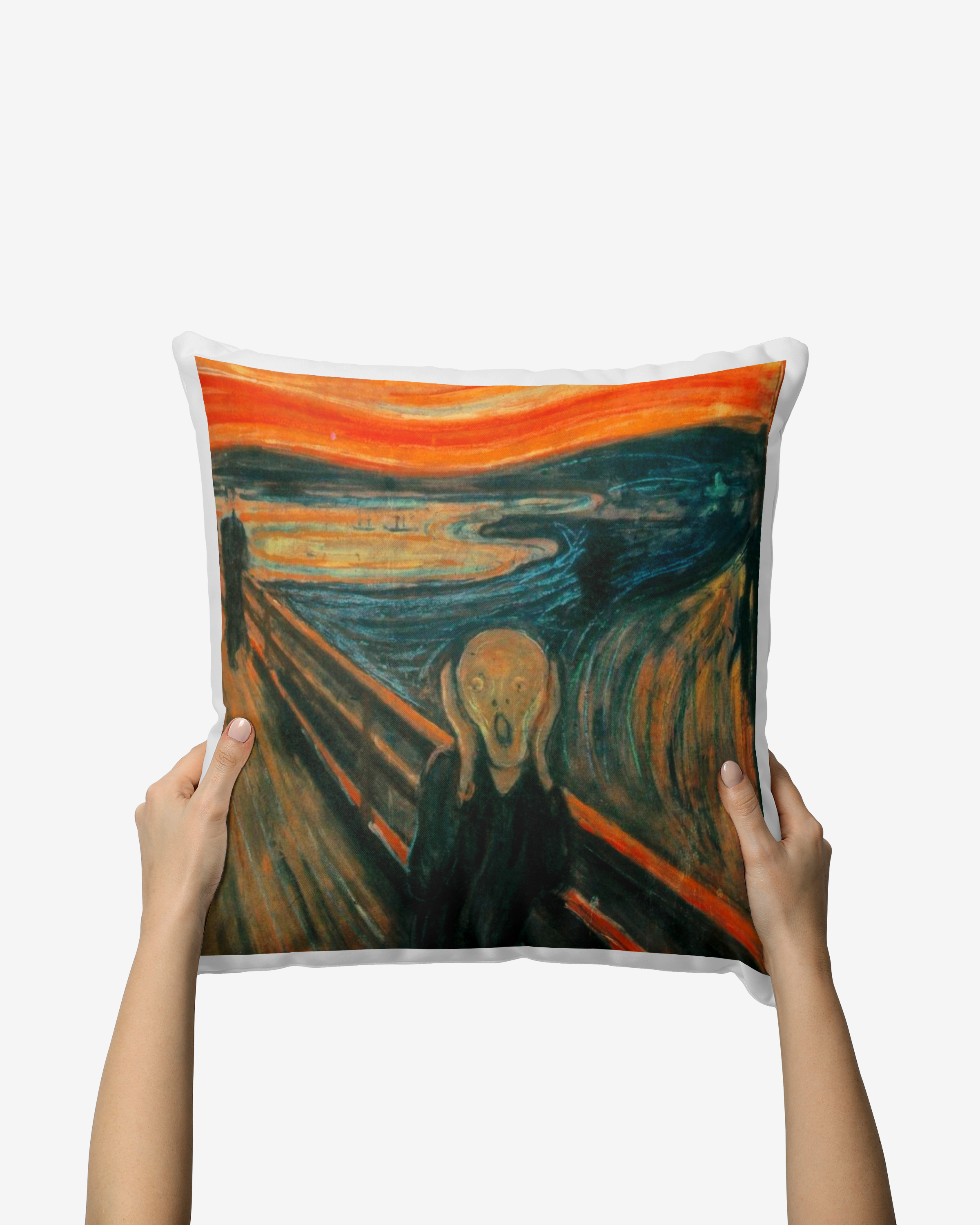 Cojin decorativo con la obra El Grito de Edvard Munch, arte expresionista para decorar el hogar