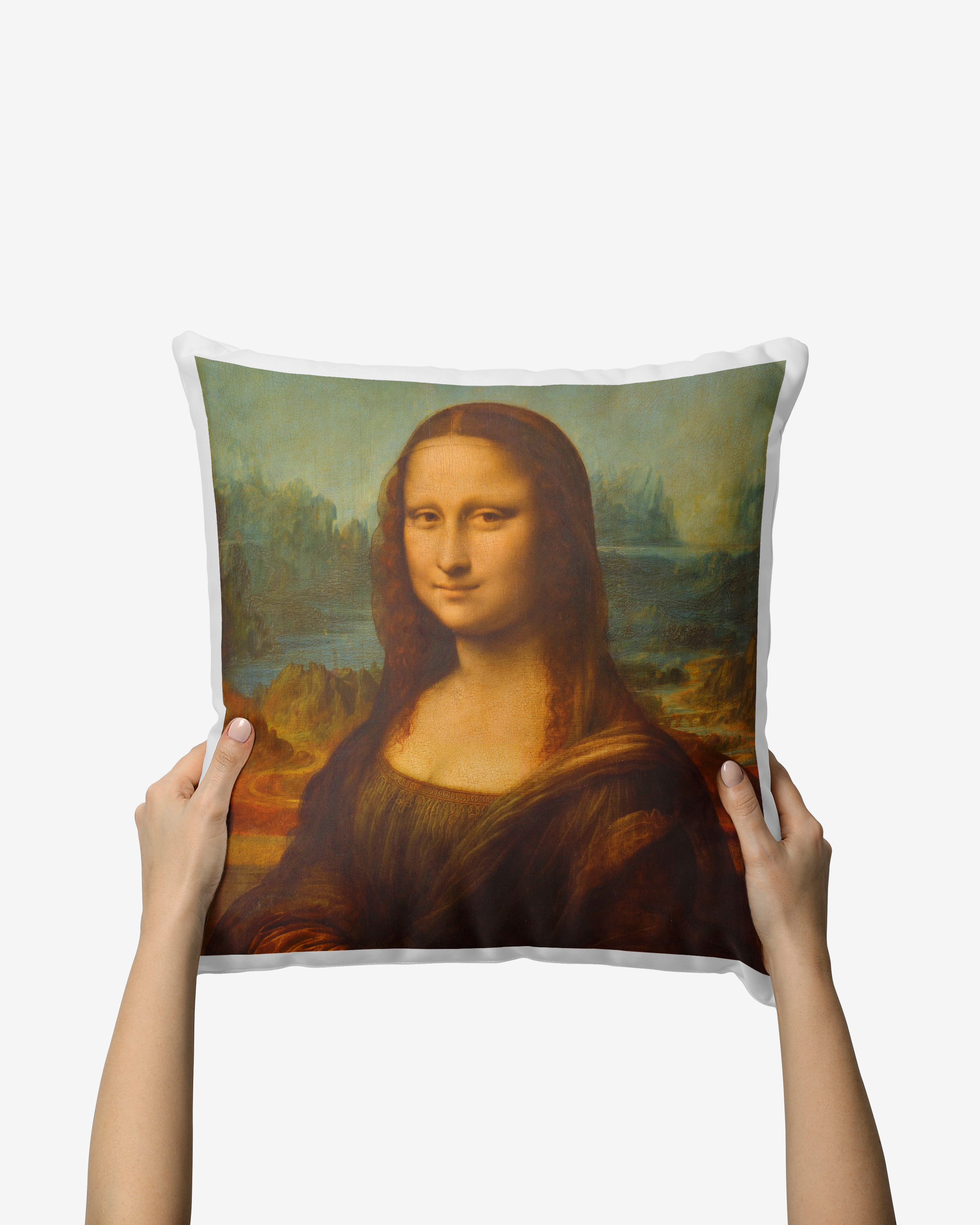 Cojin decorativo con la obra Mona Lisa de Leonardo da Vinci