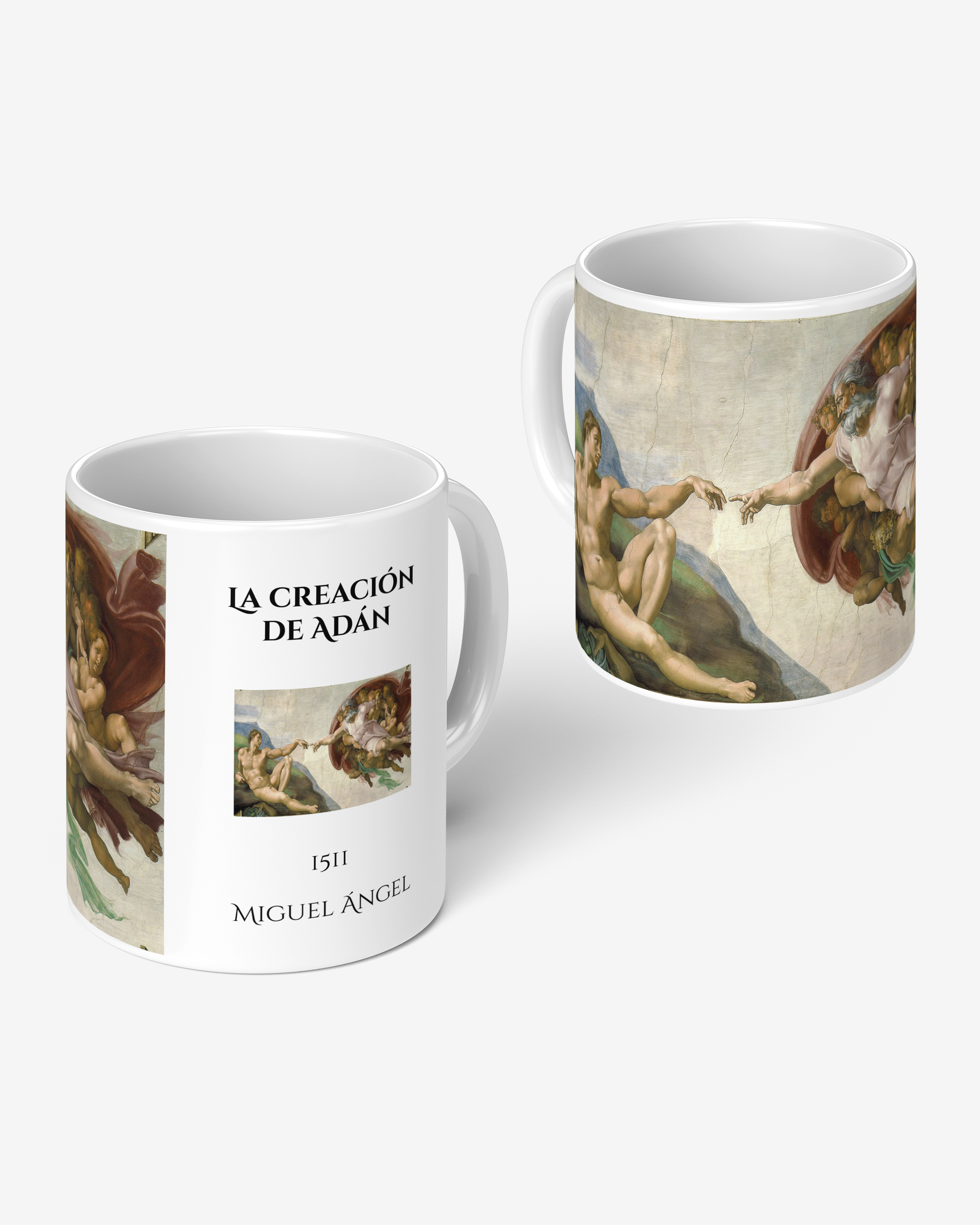 Taza personalizada con la obra La Creación de Adán de Miguel Ángel