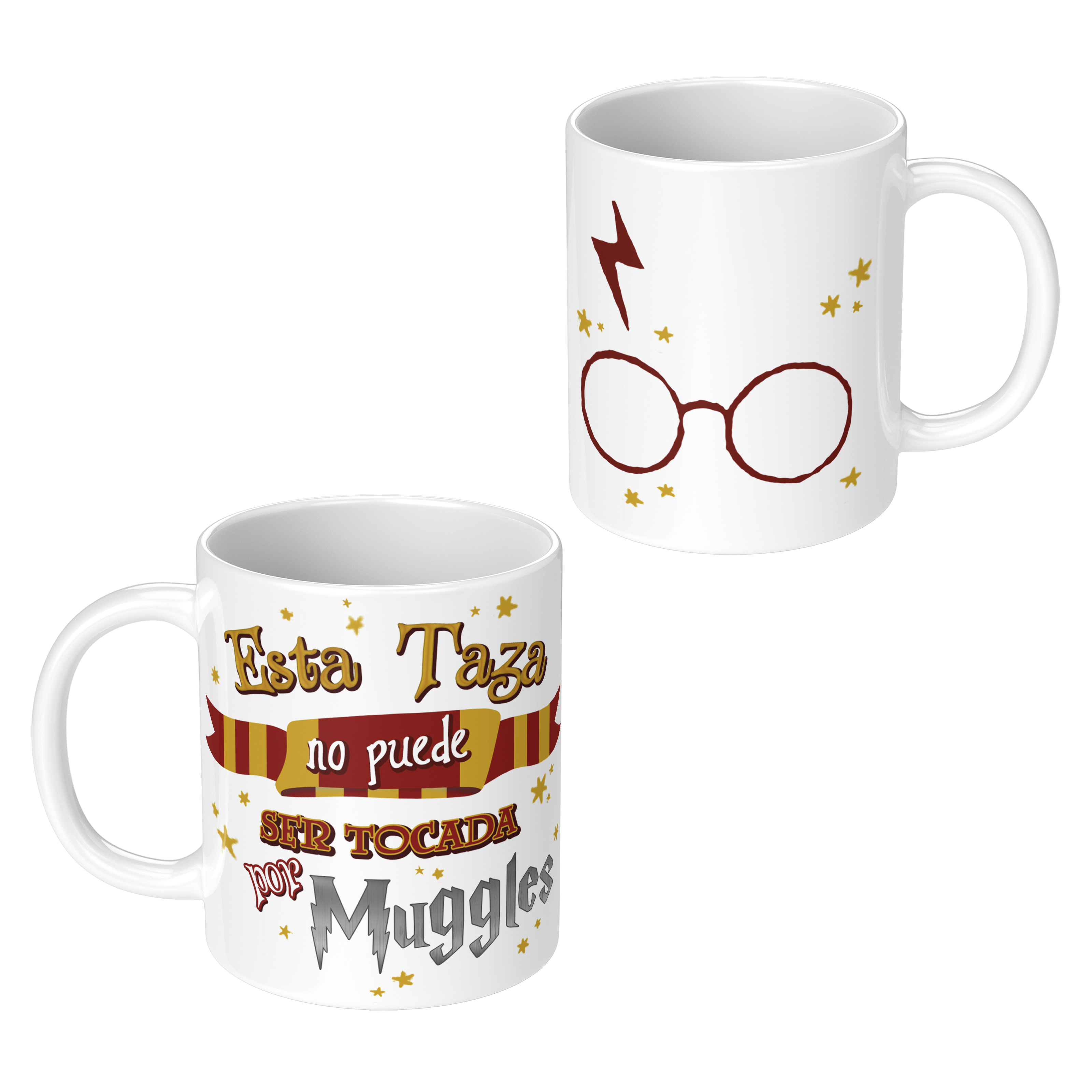 Taza de ceramica Harry Potter con frase "no apta para Muggles" y diseño de lentes y cicatriz.