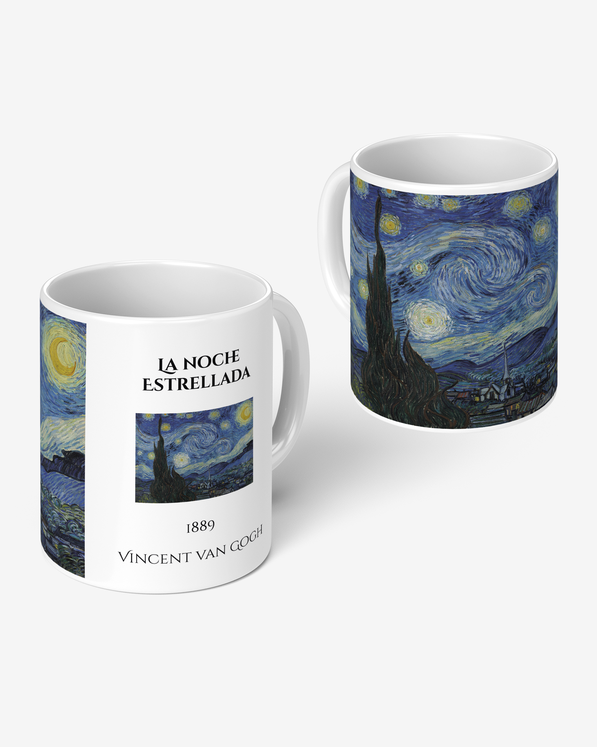 Taza blanca con diseño de La noche estrellada de Vincent van Gogh