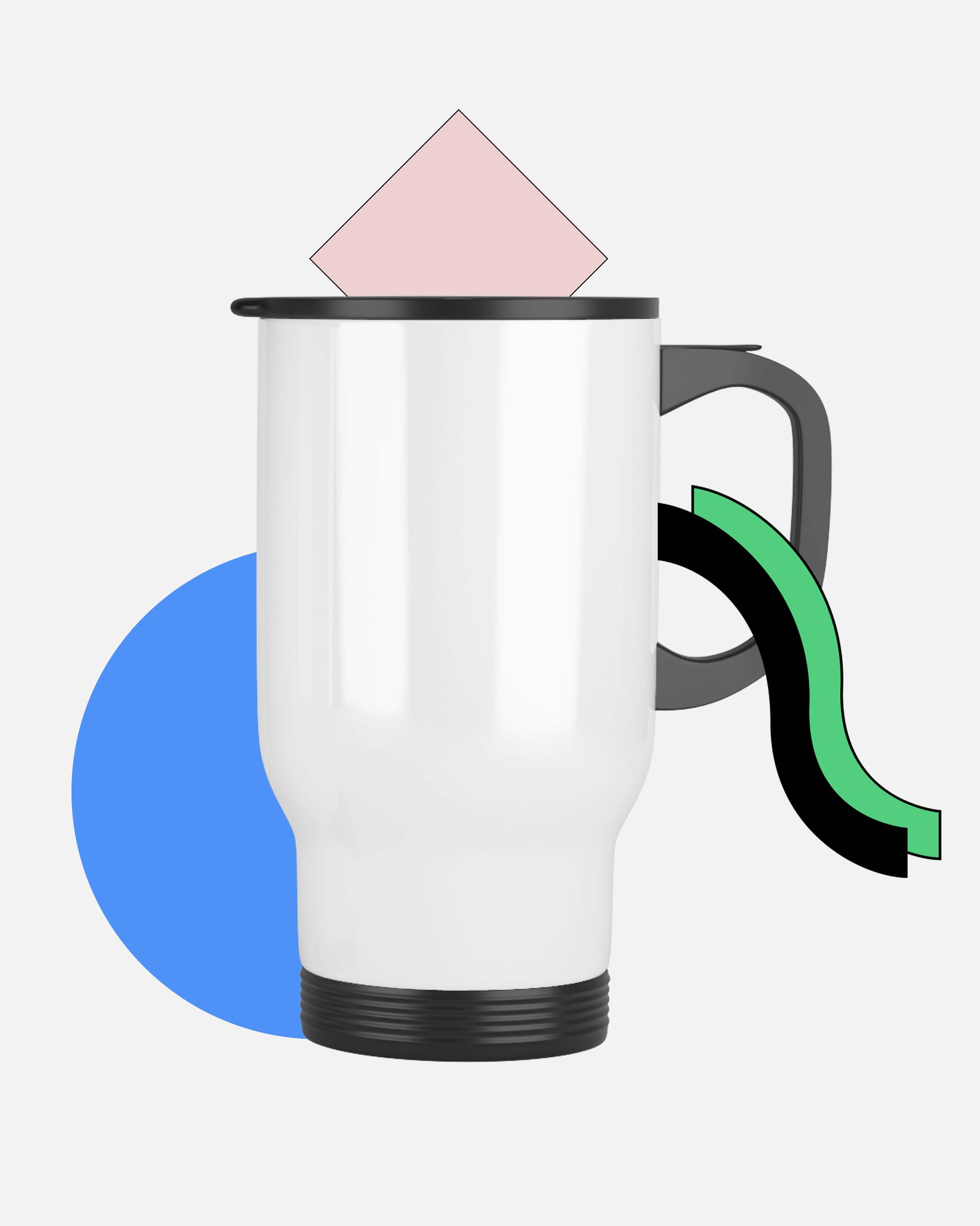 Taza térmica blanca personalizada 14oz con tapa y asa para regalo o branding