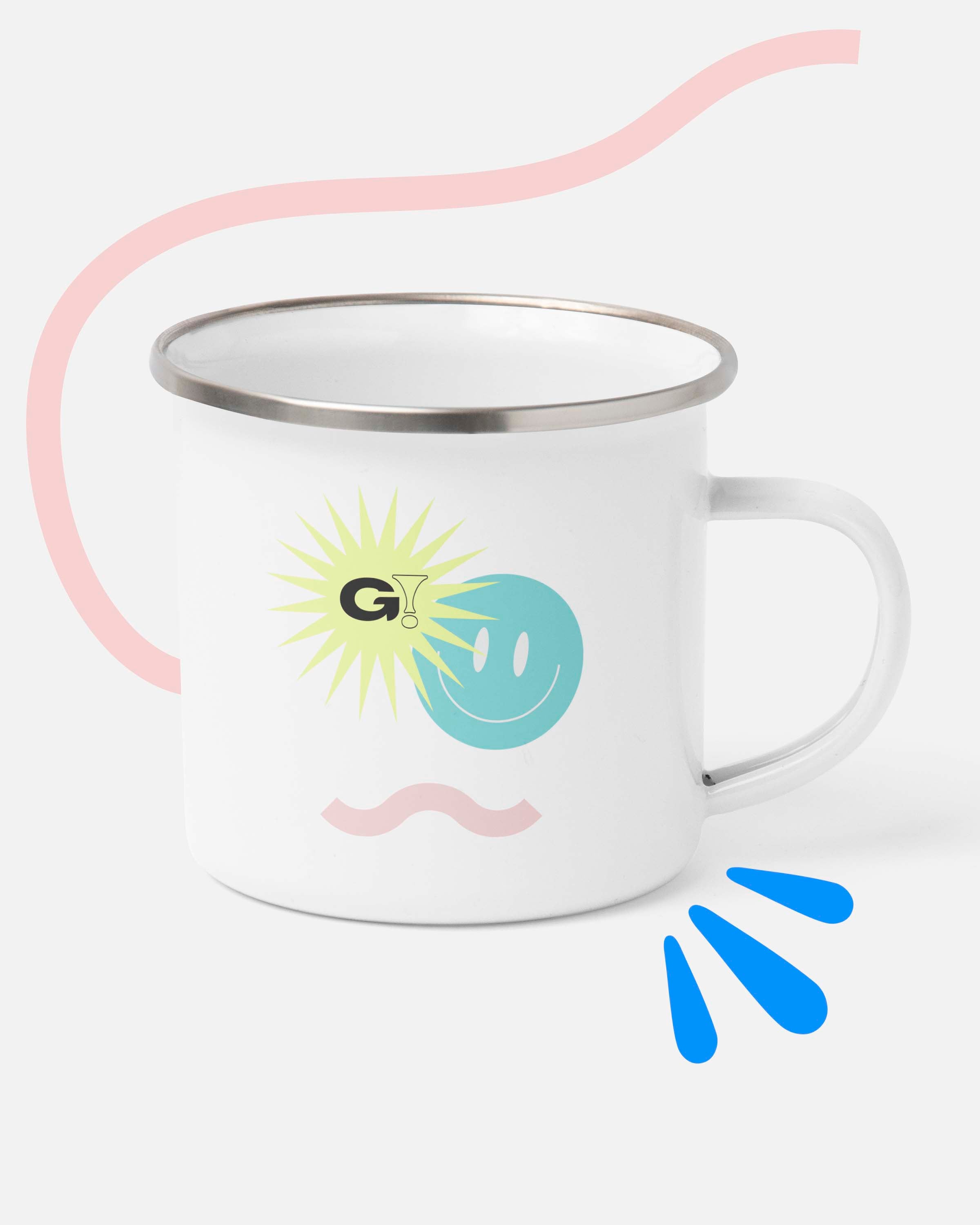Tazón enlozado blanco personalizado 12oz con diseño retro o de marca